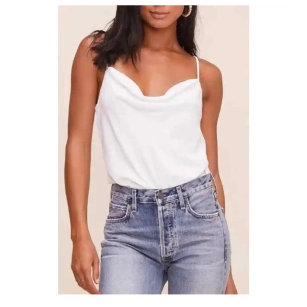 NWT ASTR the Label Drape Front Cami Bodysuit White Tank